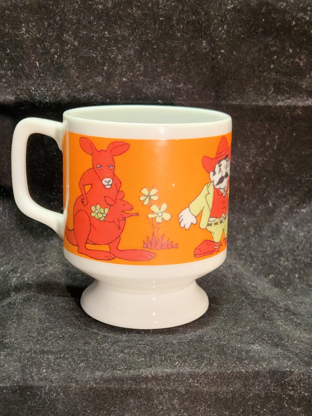 Vintage 70s Footed Milk Glass Mug Western Orange